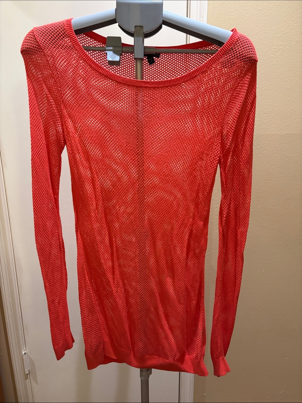 Express Red Open-Knit Long Sleeve Layering Top